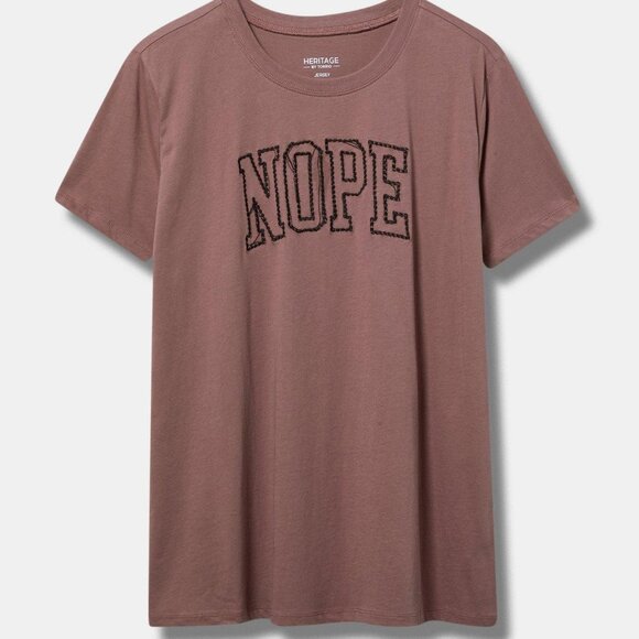 NWT Torrid Nope Embroidered Classic Heritage Jersey Crew Tee Rose Taupe Size1 - Picture 1 of 1
